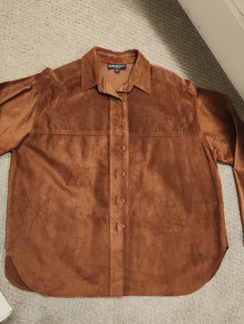 VINTAGE 1980S Suede Button-Up Shirt in Rich Brown. Large